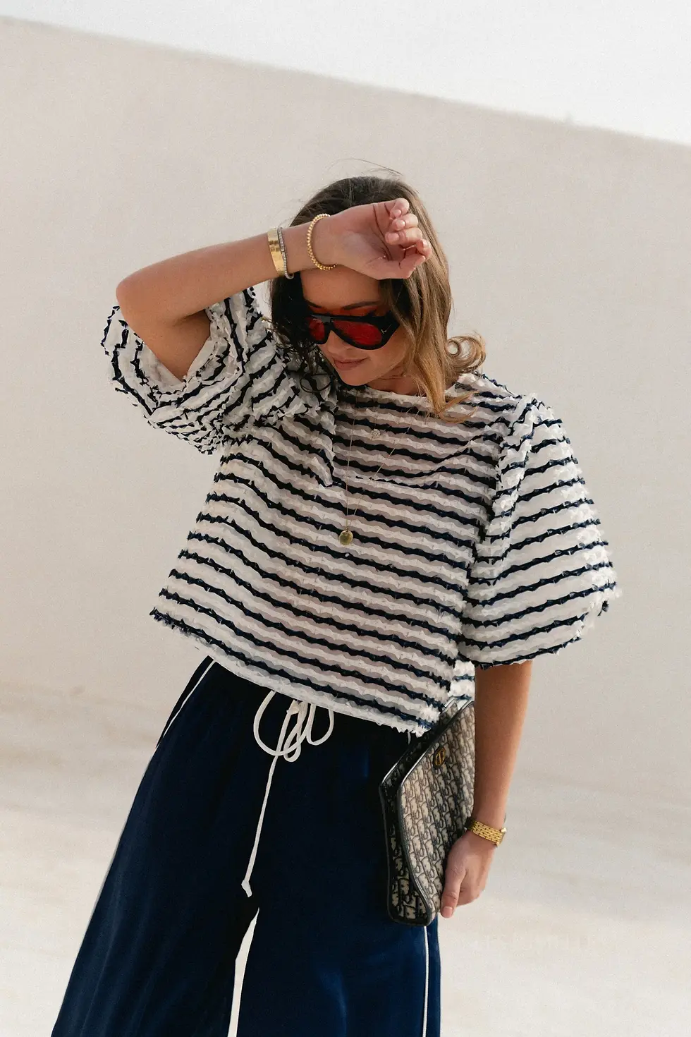 Thumbnail: Charlotte blouse navy/ecru stripes