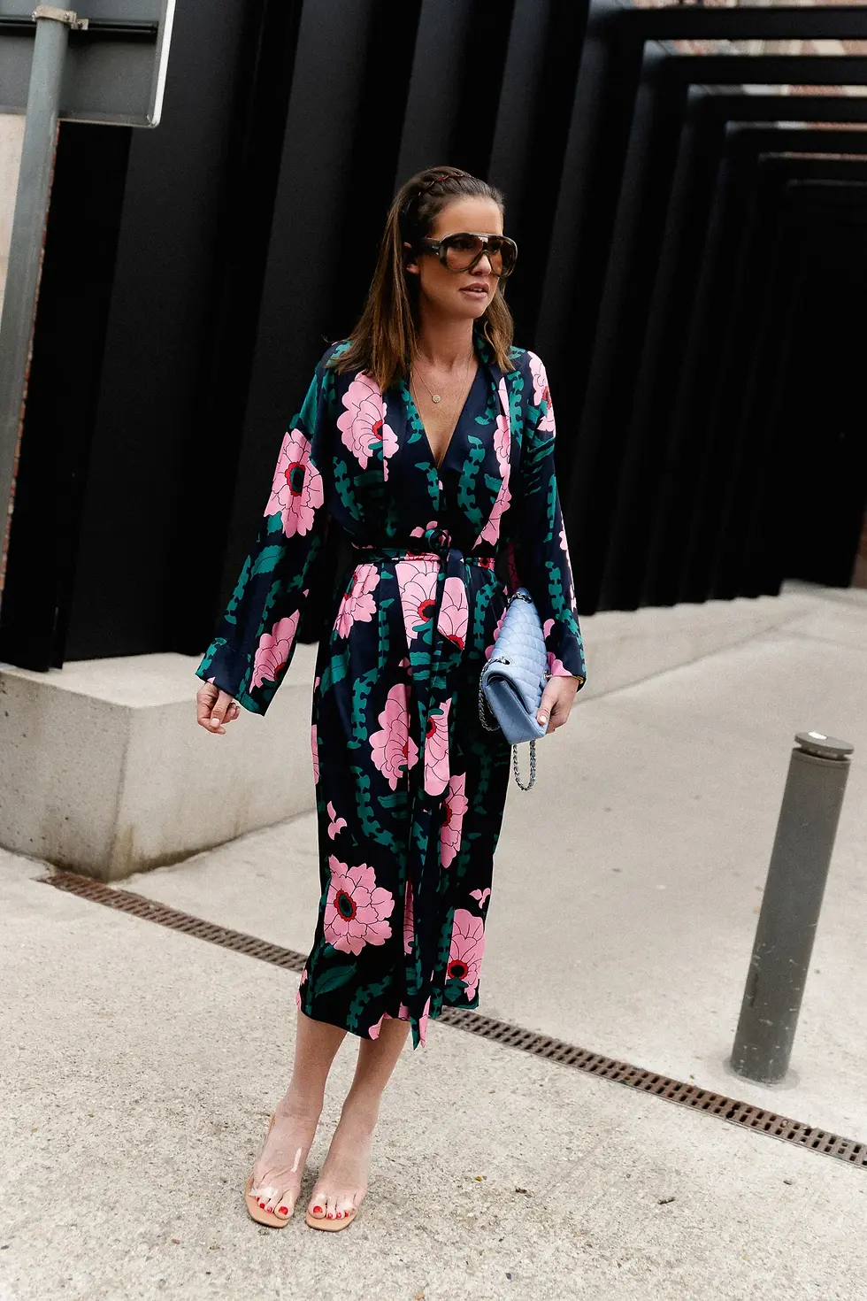 Thumbnail: Palmer long printed dress navy/pink