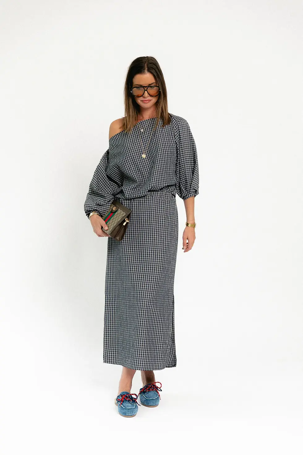 Thumbnail: Cosette checkered blouse navy