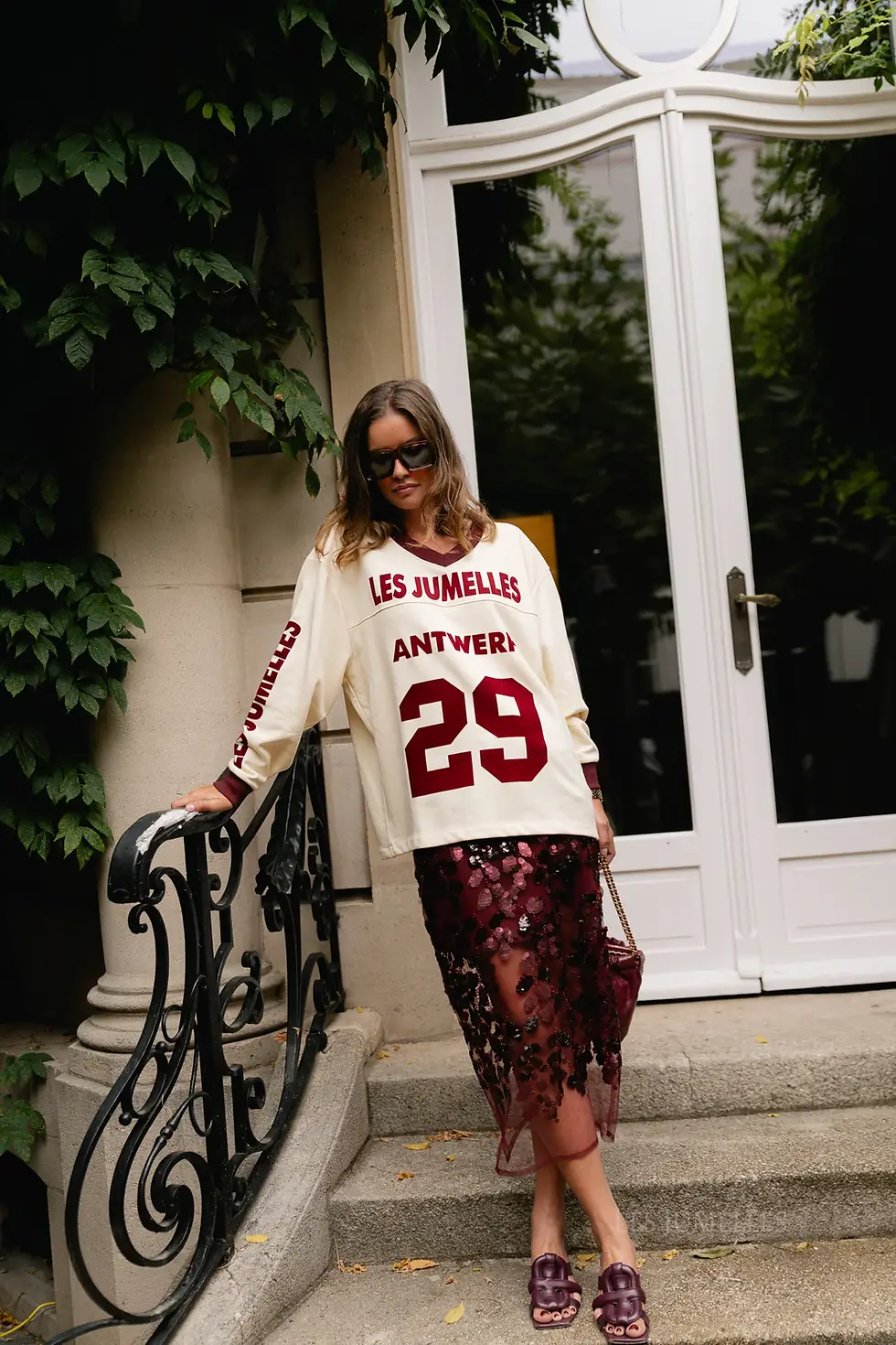Thumbnail: Cleo sequined skirt burgundy