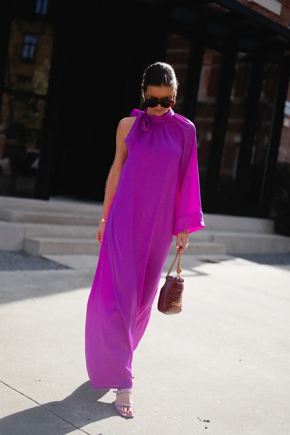 Thumbnail: Chloe one shoulder maxi dress orchid purple
