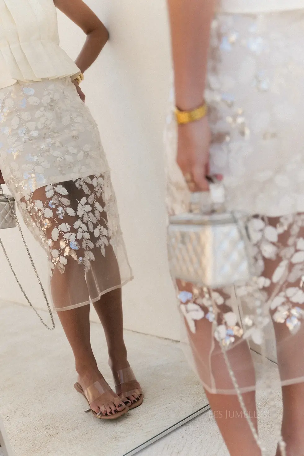 Thumbnail: Cleo sequined skirt offwhite