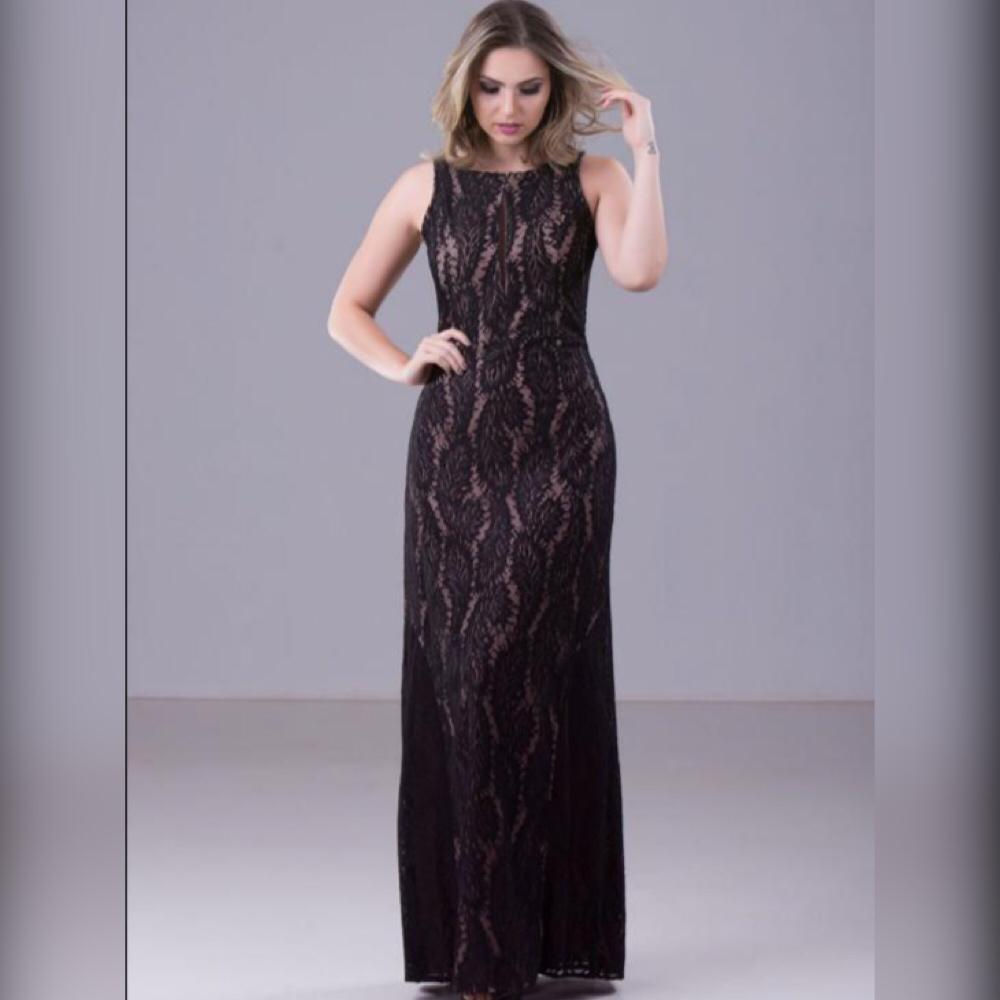 Vestido Longo Renda Com Forro Rose