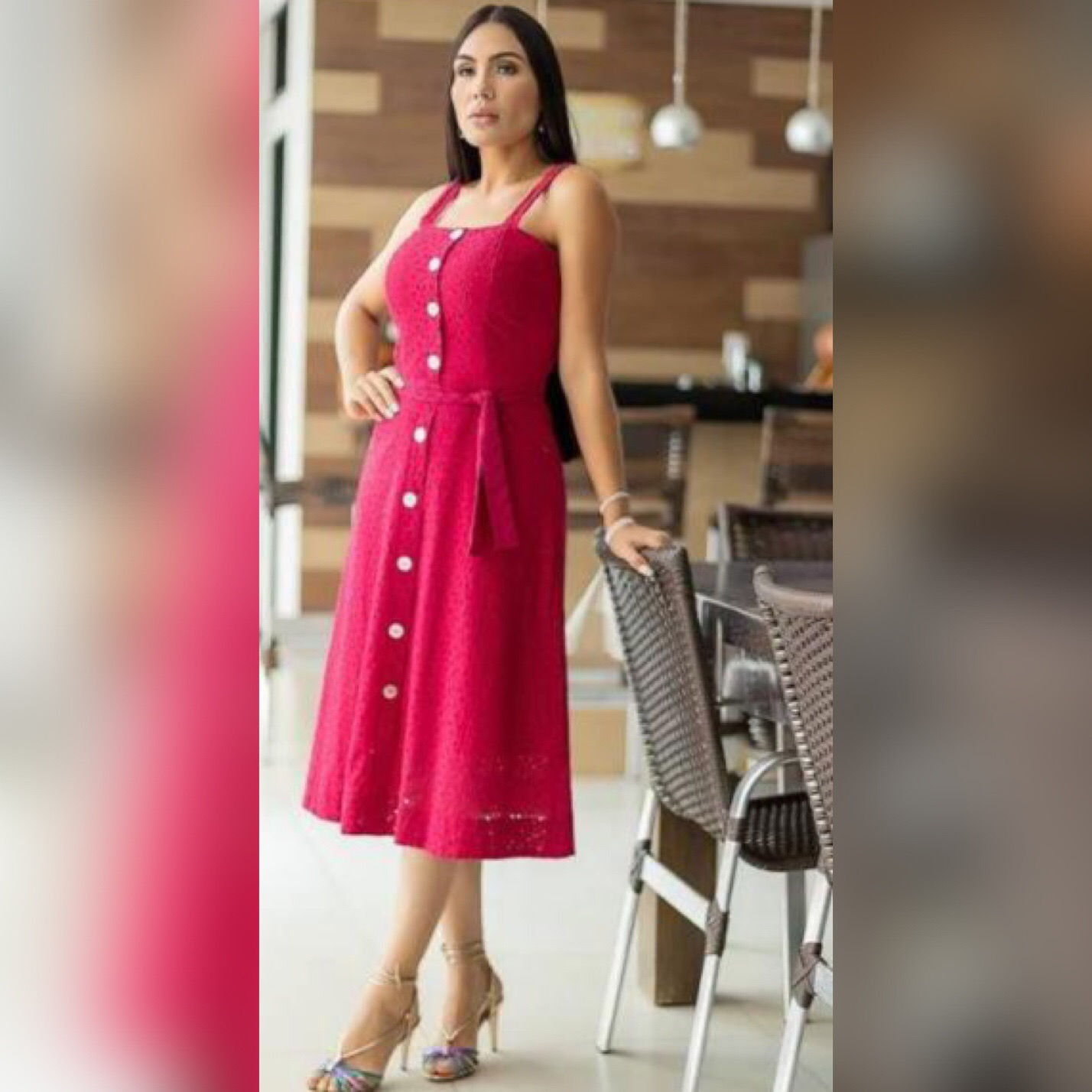 Vestido Midi Lese Botão Frontal 