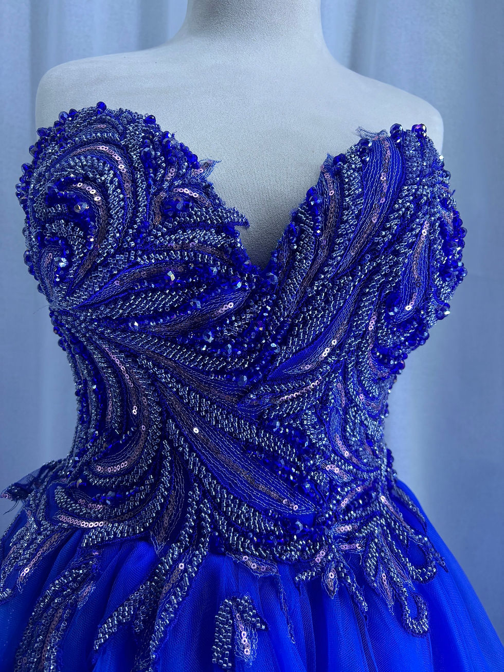 Thumbnail: Blue A-Line Tulle Dress W/Beaded Top 