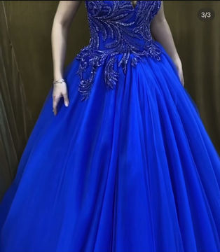 Thumbnail: Blue A-Line Tulle Dress W/Beaded Top 