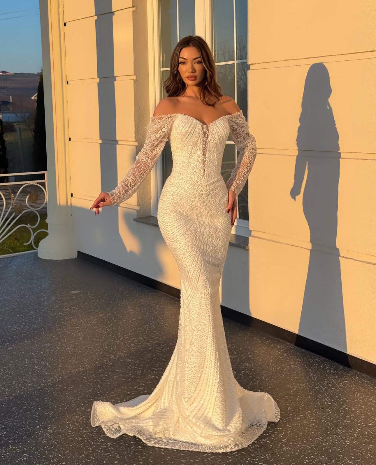 Off The Shoulder Beaded Bridal Dress 