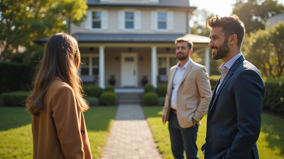 High angle view of a real estate agent and buyers at an open house