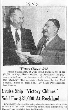 1956 Newspaper clipping of Frank Eliott buying the schooner victory chimes.