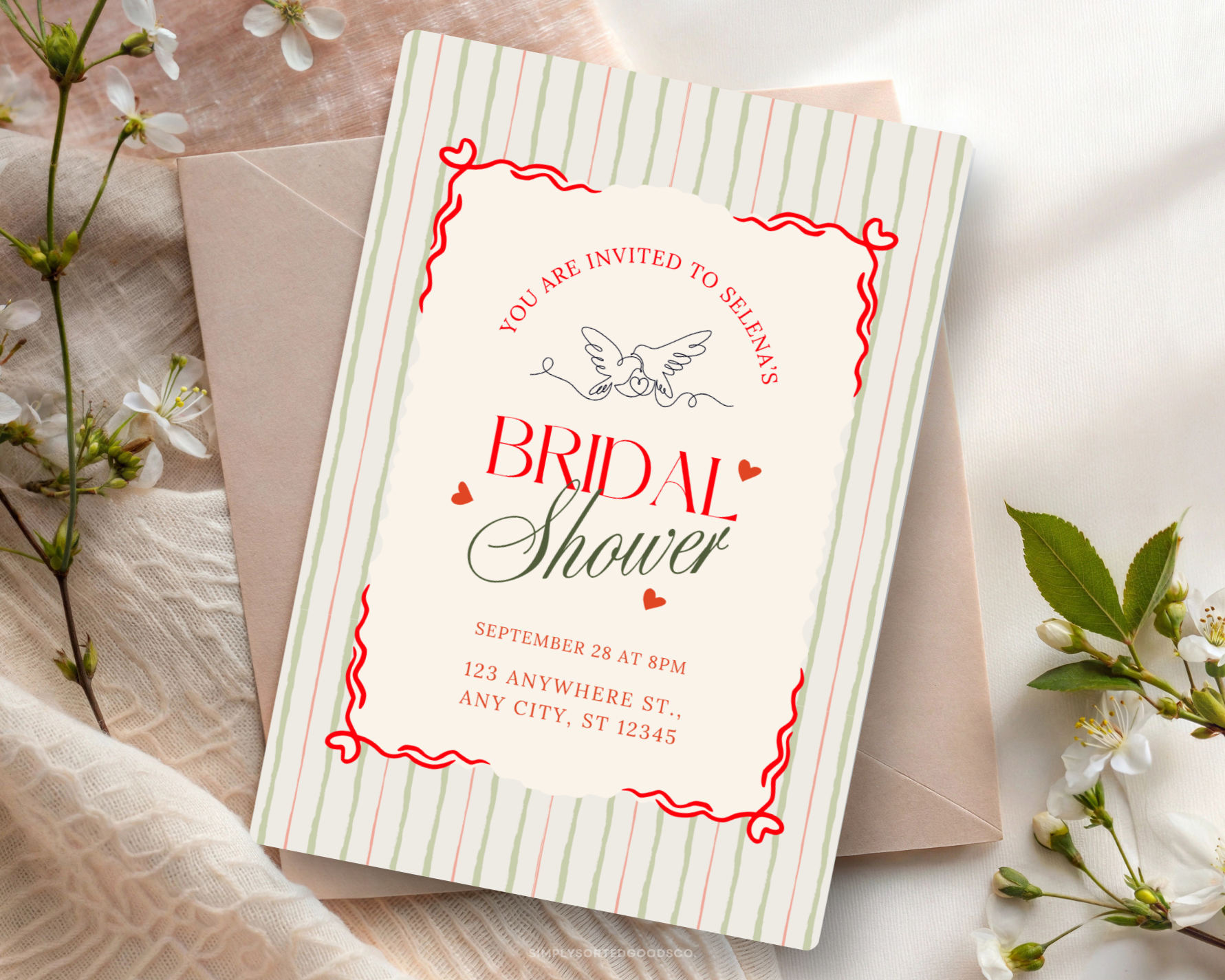 Retro Vintage Stripes Digital Bridal Shower Invitiation