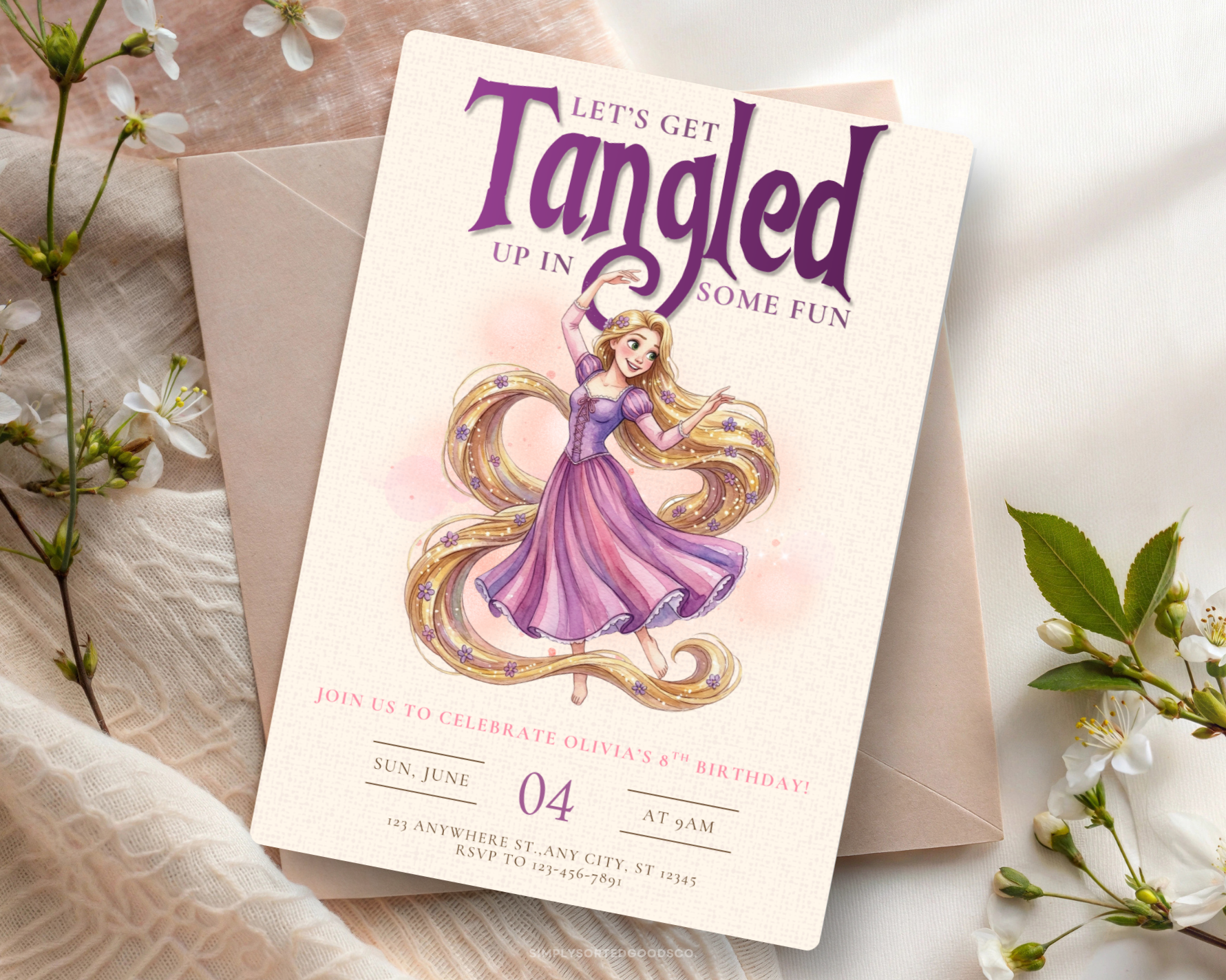Rapunzel Let's Get Tangled Up In Some Fun Digital Birthday Invitation