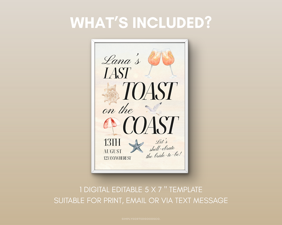 Thumbnail: Last Toast on the Coast Bachelorette Digital Invitation