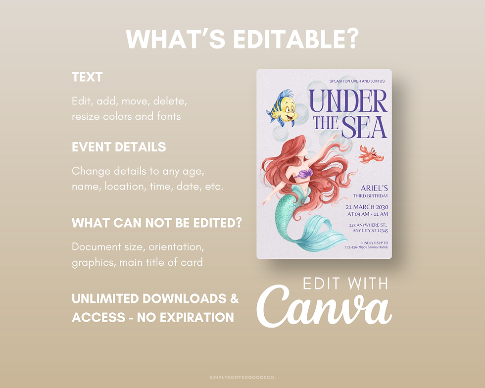 Thumbnail: Little Mermaid Ariel Under the Sea Digital Birthday Invitation