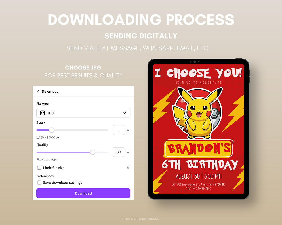Thumbnail: Pikachu Pokemon Digital Birthday Invitation