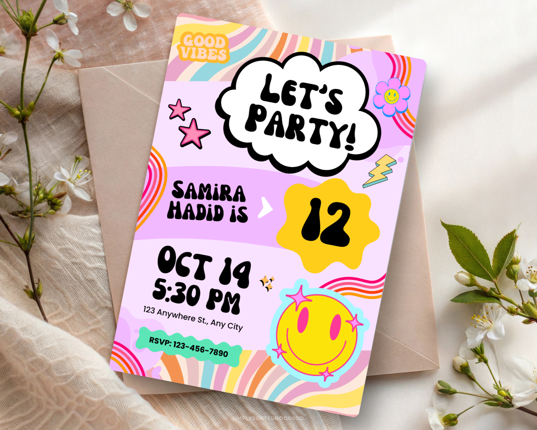 Retro Smiley Digital Birthday Invitation