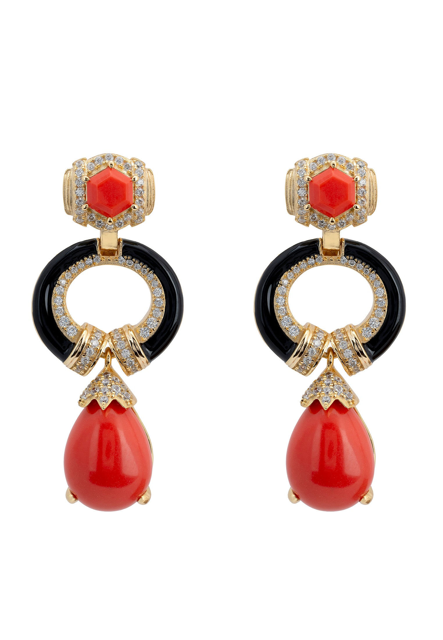 LATELITA CLARA BOW CORAL & ENAMEL CZ (GOLD) DROP EARRINGS