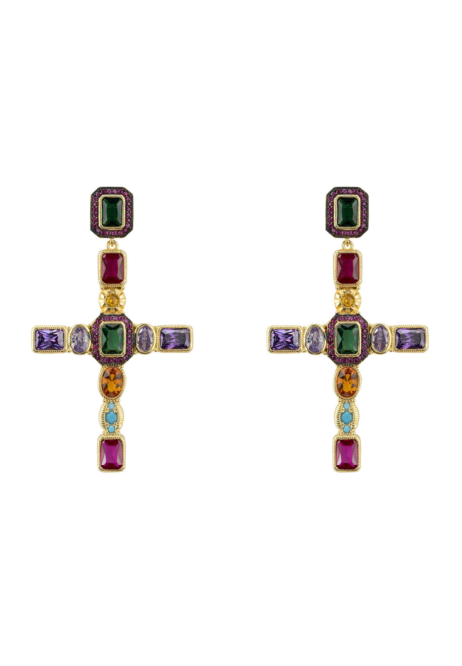 LATELITA SANTA MARIA EXTRA LARGE GEMSTONE CROSS (GOLD) DROP EARRINGS