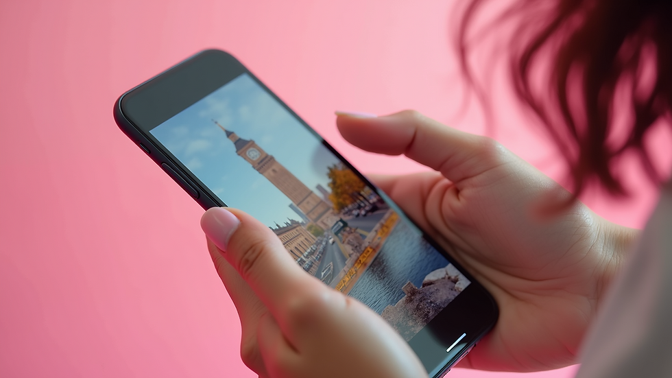 Close-up of a smartphone displaying an augmented reality travel app