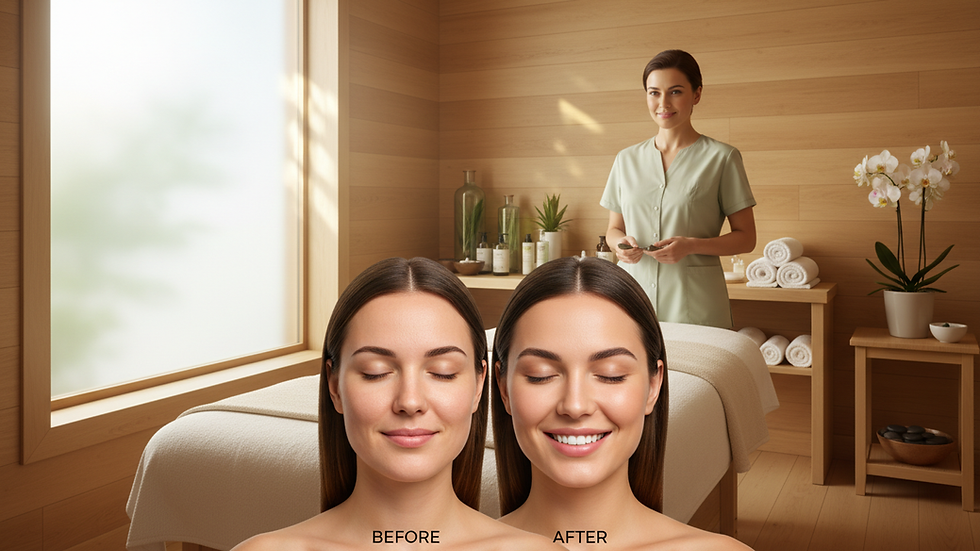 Eye-level view of a serene spa room with natural light