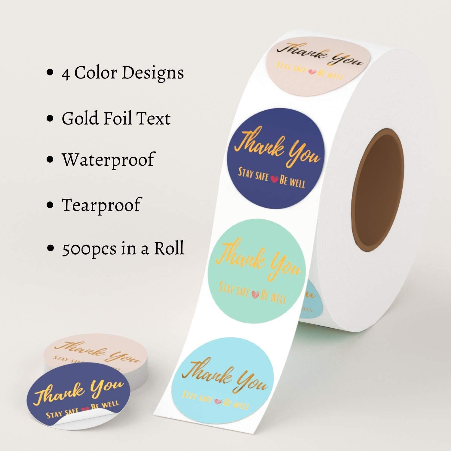 Thank You Stickers Roll | Stay Safe and Be Well | 1.5'' | 500 Labels