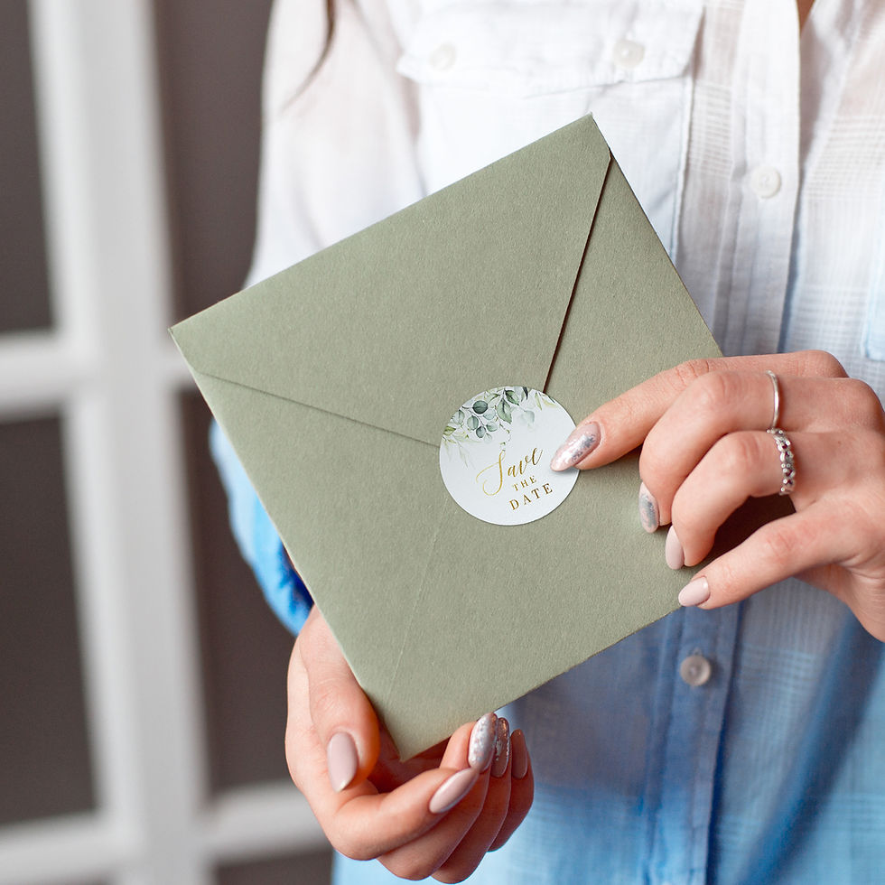 Thumbnail: Greenery Save The Date Stickers for Envelopes | 1.4 inch | Gold Foil | 108pcs