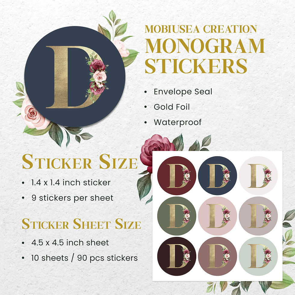 Thumbnail: Monogram Stickers| Gold Foil | Initial Envelope Seals Letter D | 9 Chic Color