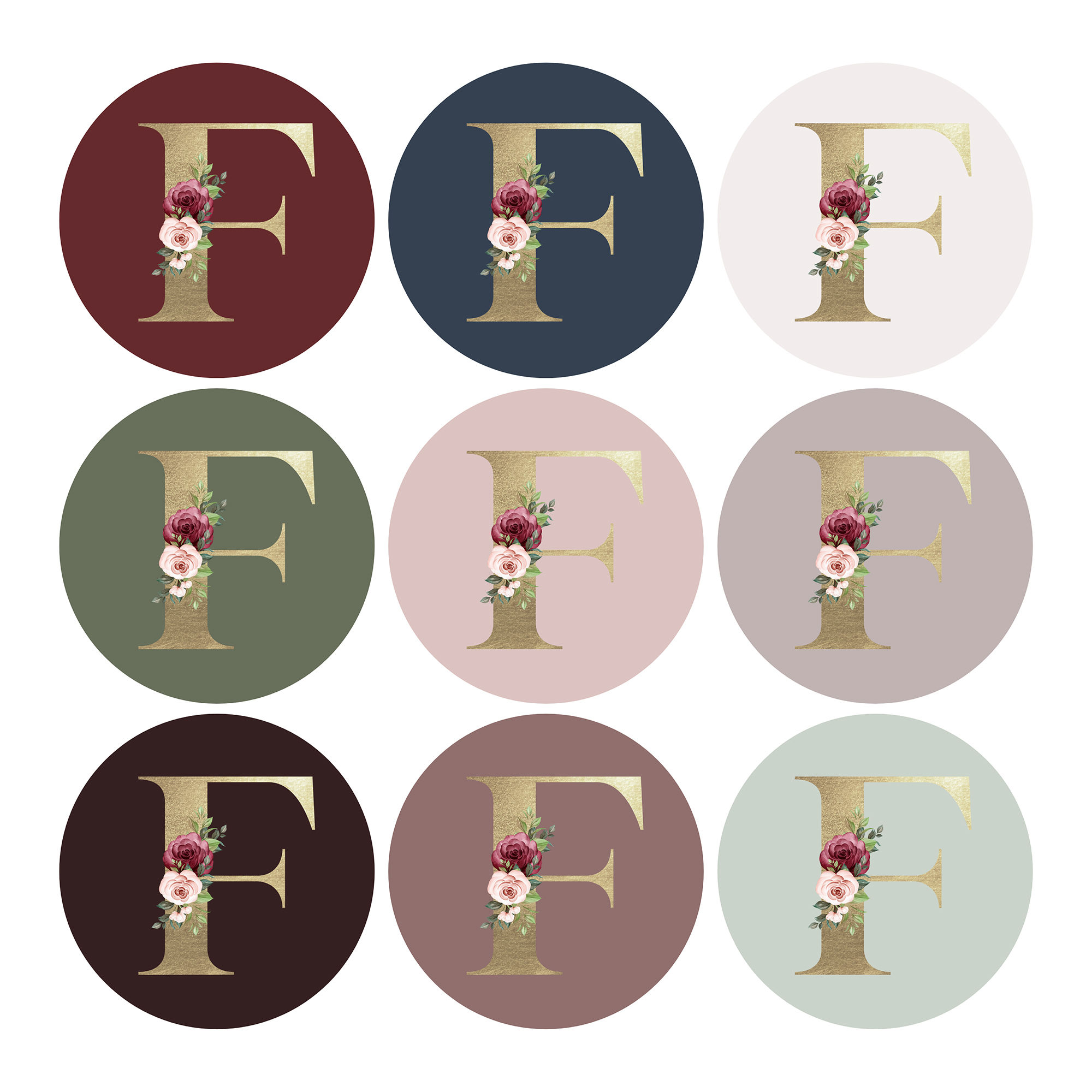 Monogram Stickers| Gold Foil | Initial Envelope Seals Letter F | 9 Chic