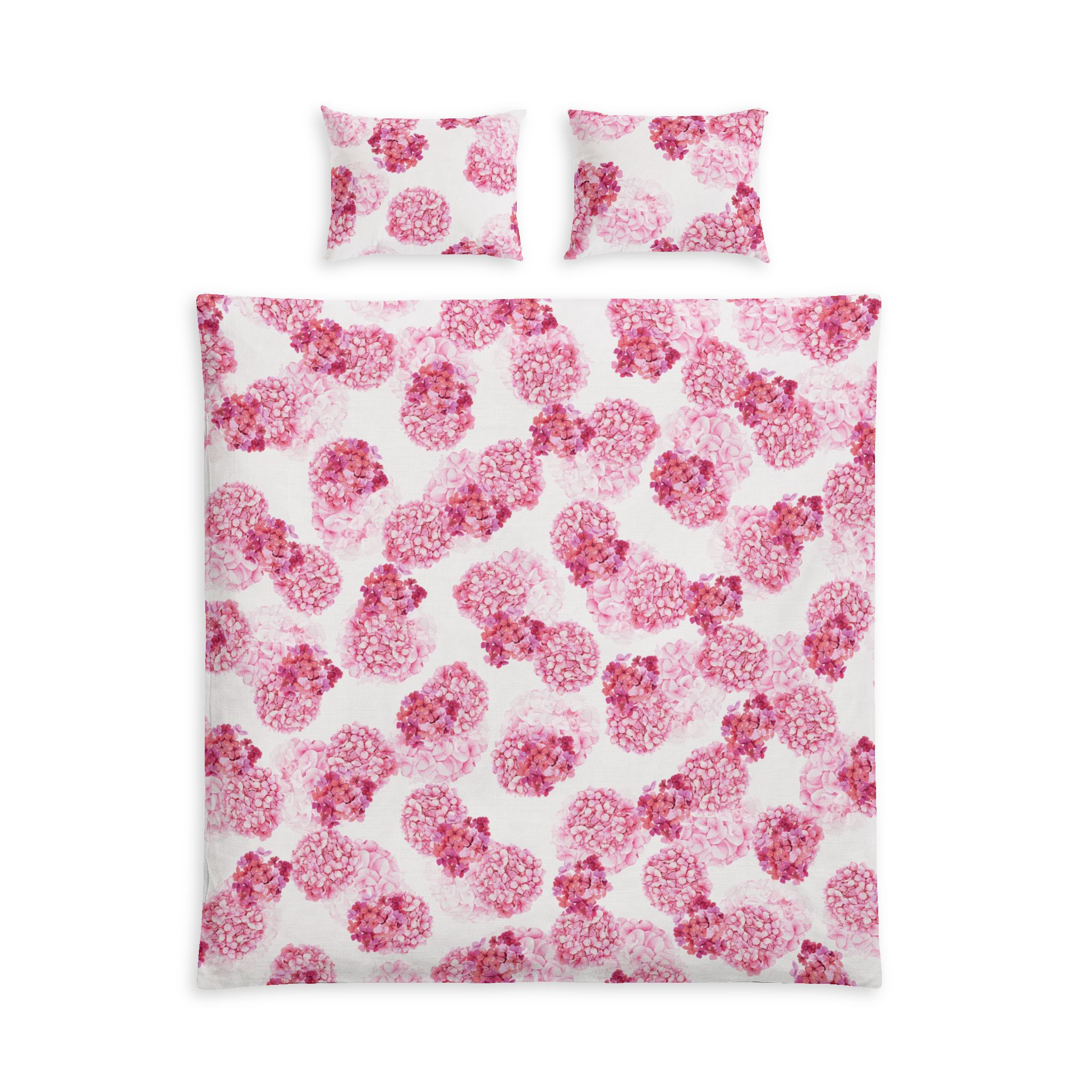 Pink Hydrangea Cotton Bed Set | Duvet Cover + Shams