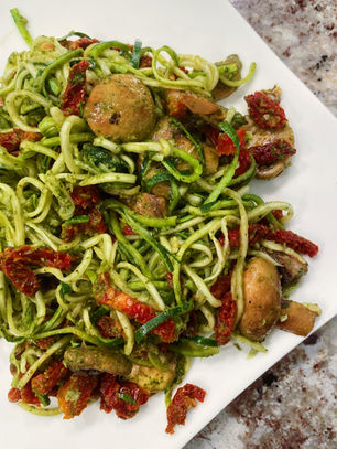 Sun-dried Tomato, Mushroom and Pesto Zucchini Noodle Dish