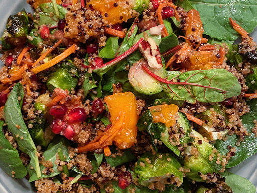 Fall Greens & Grains Jar with Brussels, Pomegranate Seeds, and Persimmon