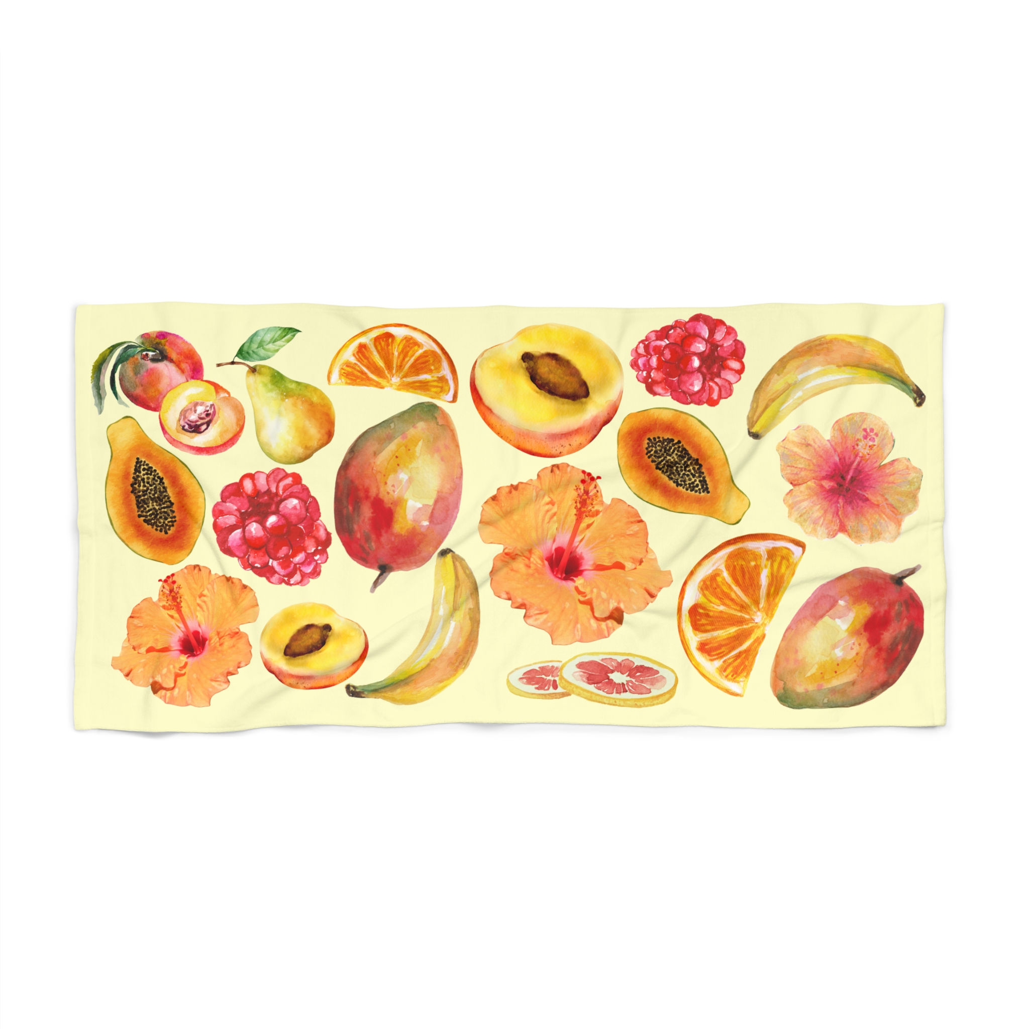 Tropical Fruit Beach Towel | Mango Papaya Hibiscus Citrus by MPBK