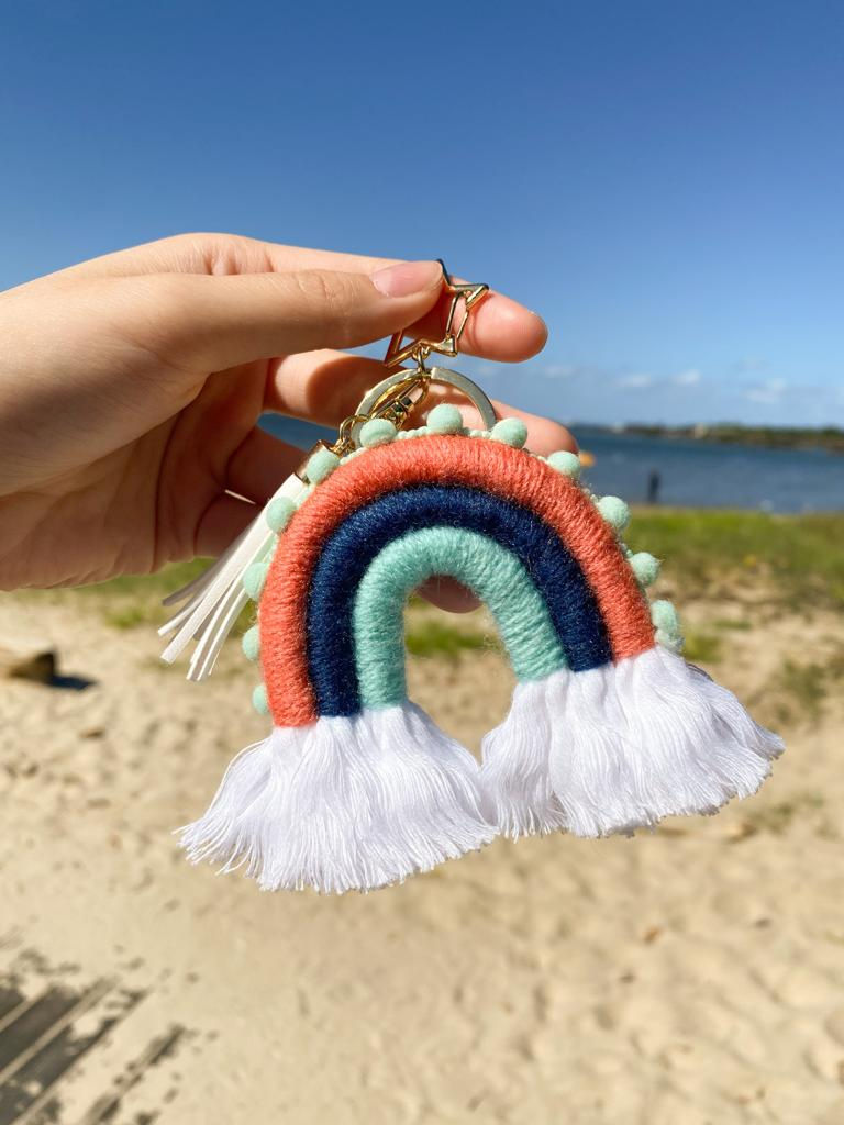 Thumbnail: Macrame Rainbow Keychain - Nova, bag charm, purse charm, boho style keychain
