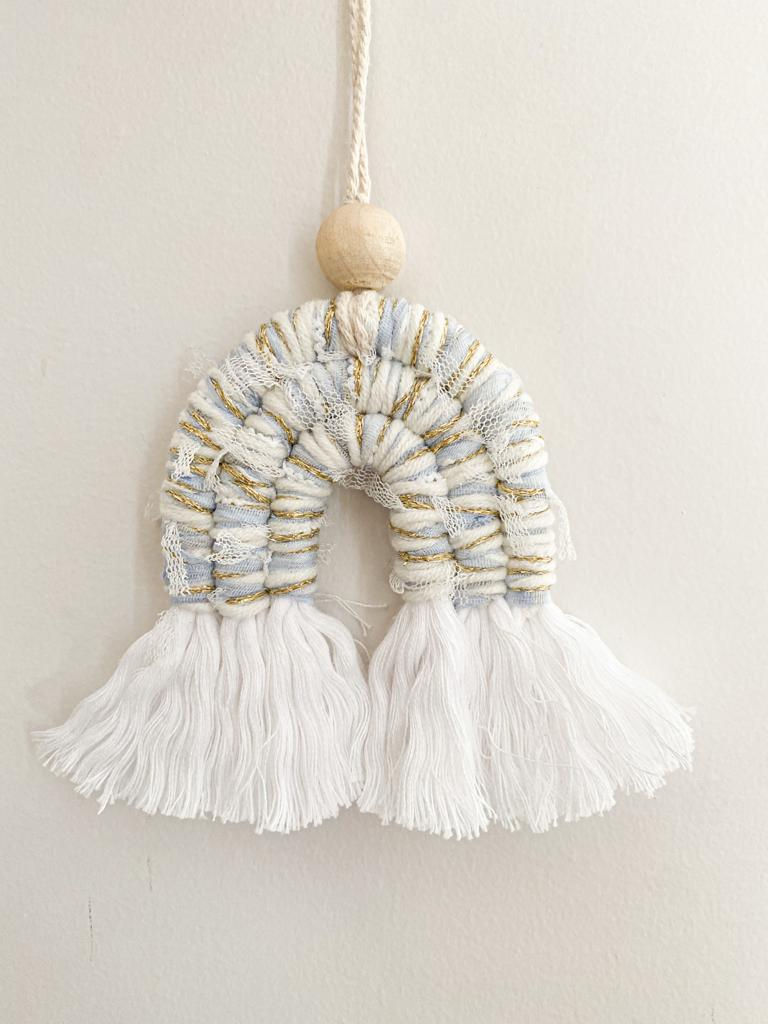 Macrame Rainbow Car Ornament - Daisy Blue