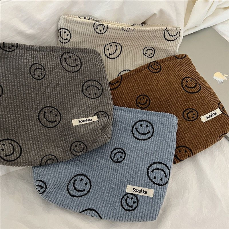 Smiley Face Corduroy Makeup Bag