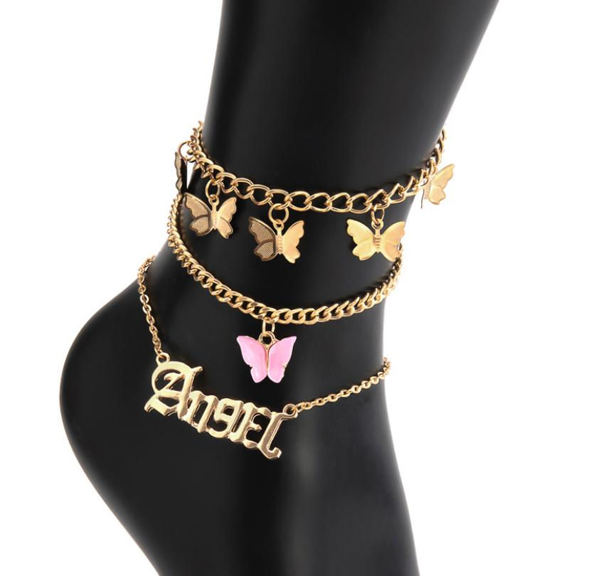Thumbnail: Gold Plated Butterfly & Angel Anklet
