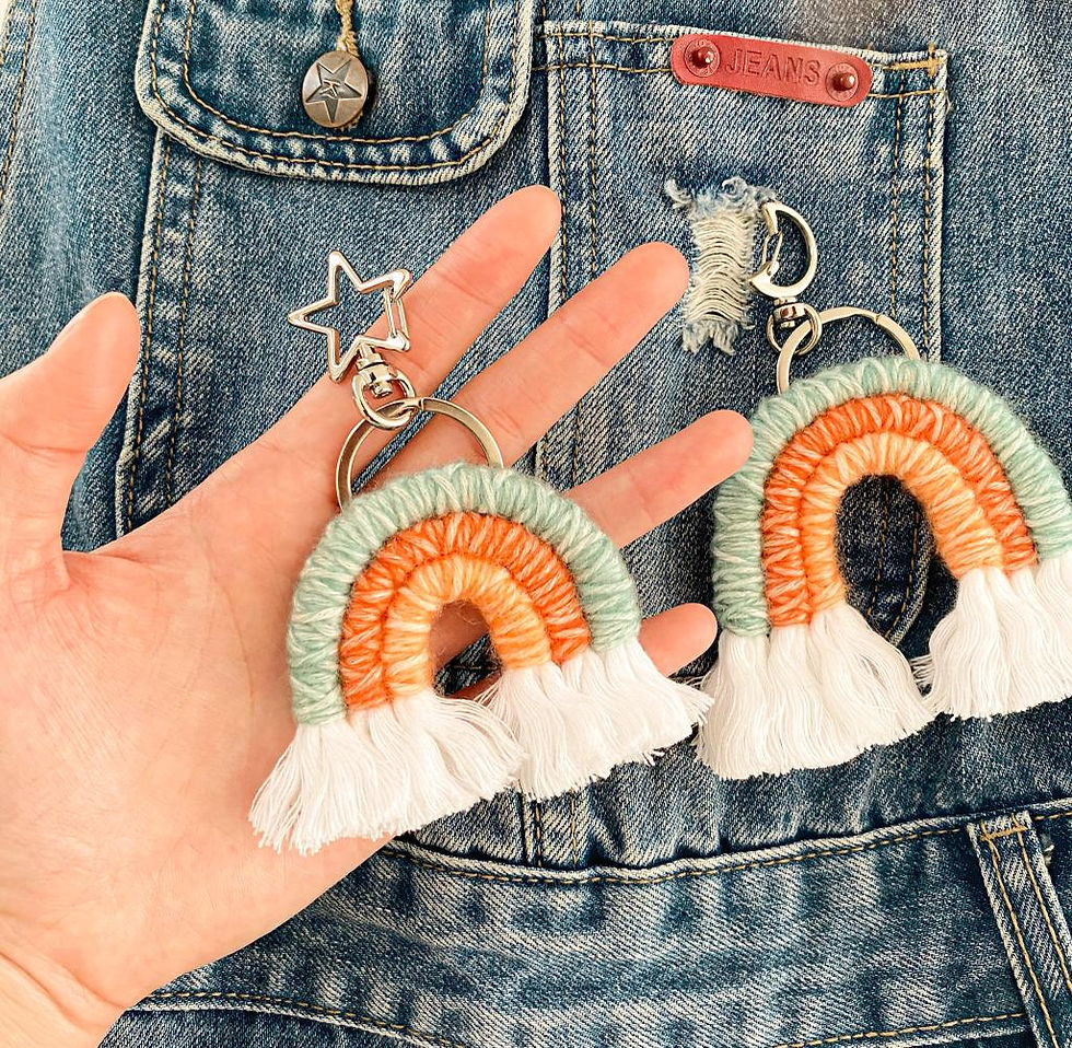 Thumbnail: Macrame Rainbow Keychain - Leah, bag charm, purse charm, boho style