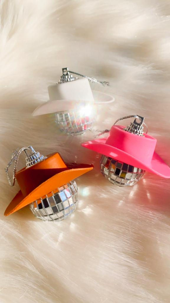Thumbnail: Cowboy hat disco ball car mirror hanging - Gold Star