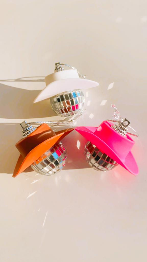 Cowboy hat disco ball car mirror hanging