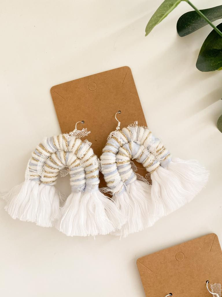 Thumbnail: Gold Macrame Rainbow Earrings, Statement Stud Earrings, boho earrings