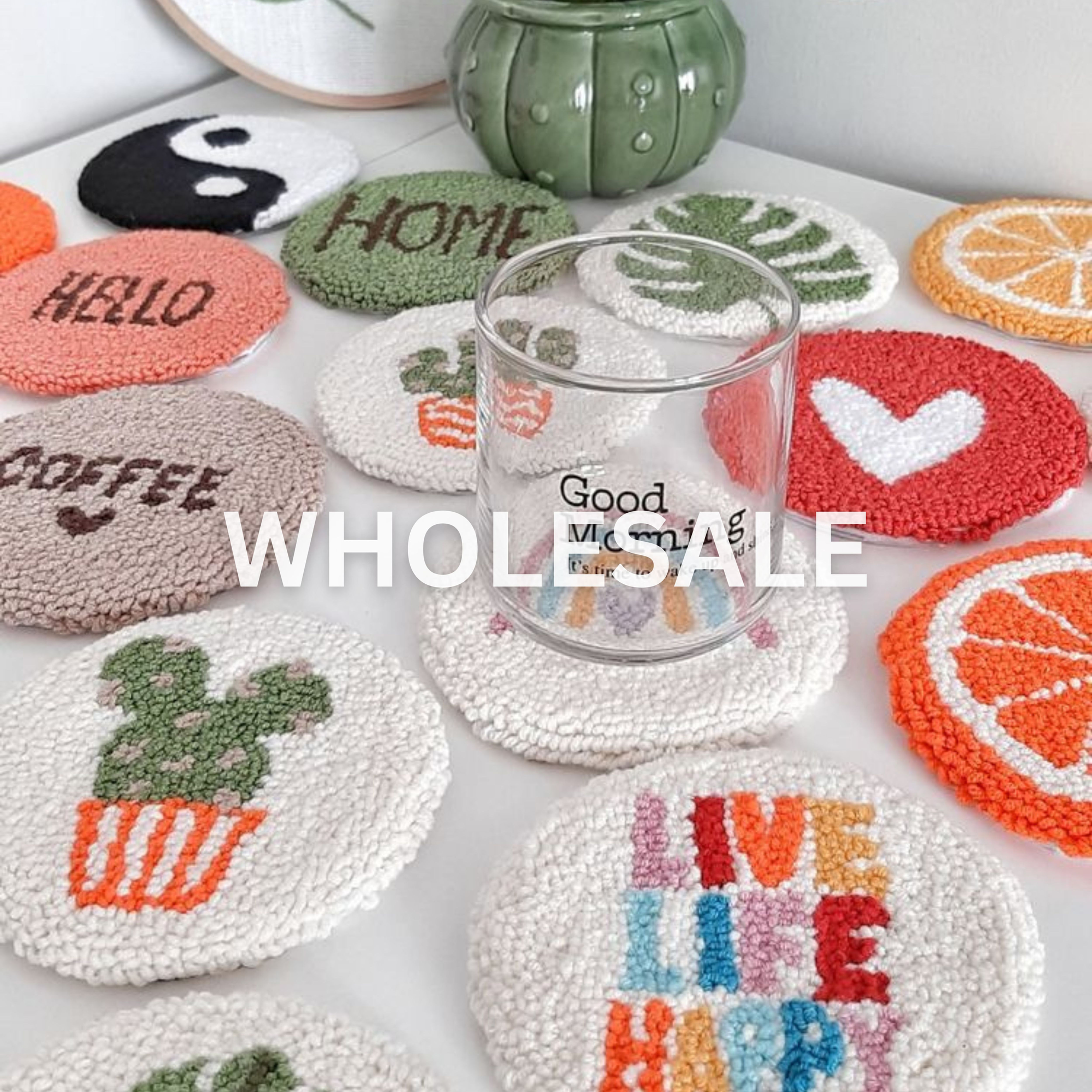 WHOLESALE - Punch Needle Mug Rug 4-5 inches (min:5)