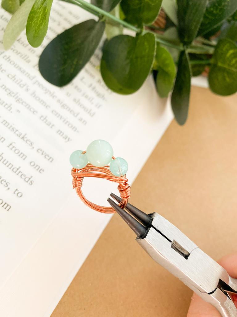 Handmade multi wire-wrapped natural gemstone rings in gold rose, Crystal