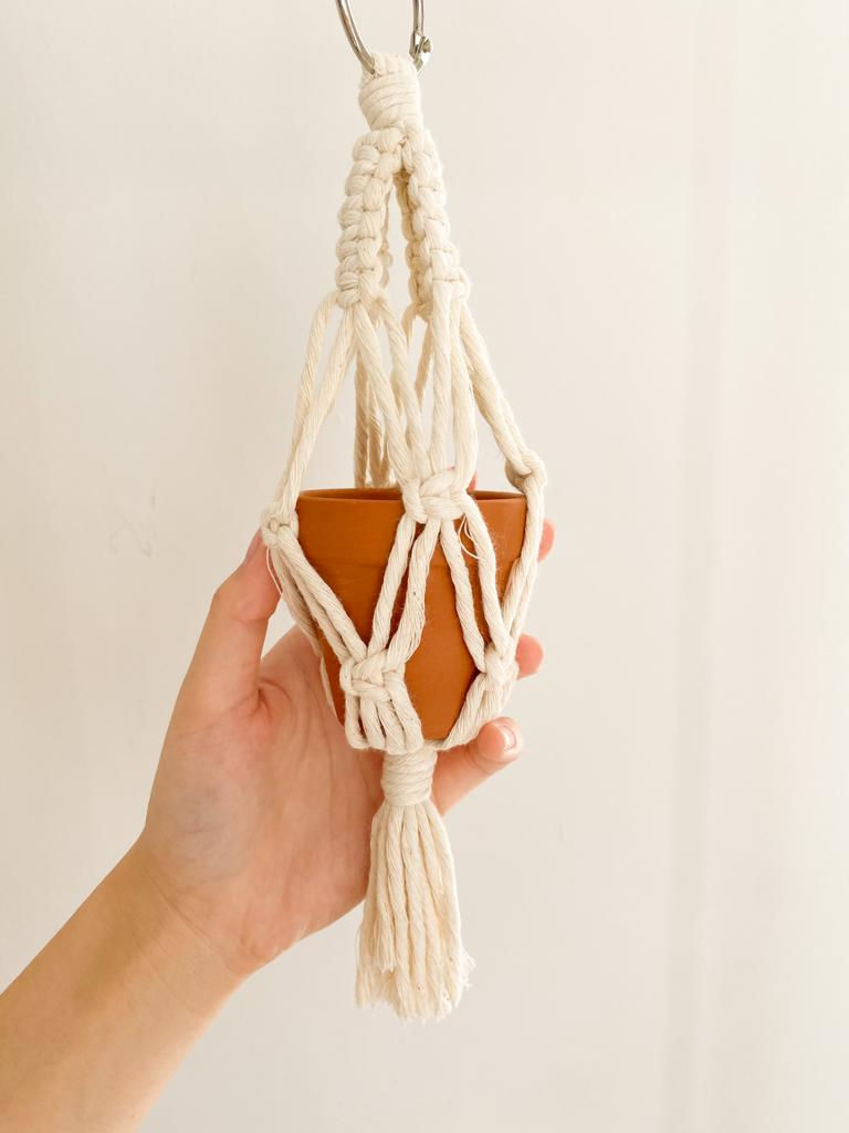 Thumbnail: Handmade Mini Macrame Plant Hanger with pot, Car rear view Mirror Hangin