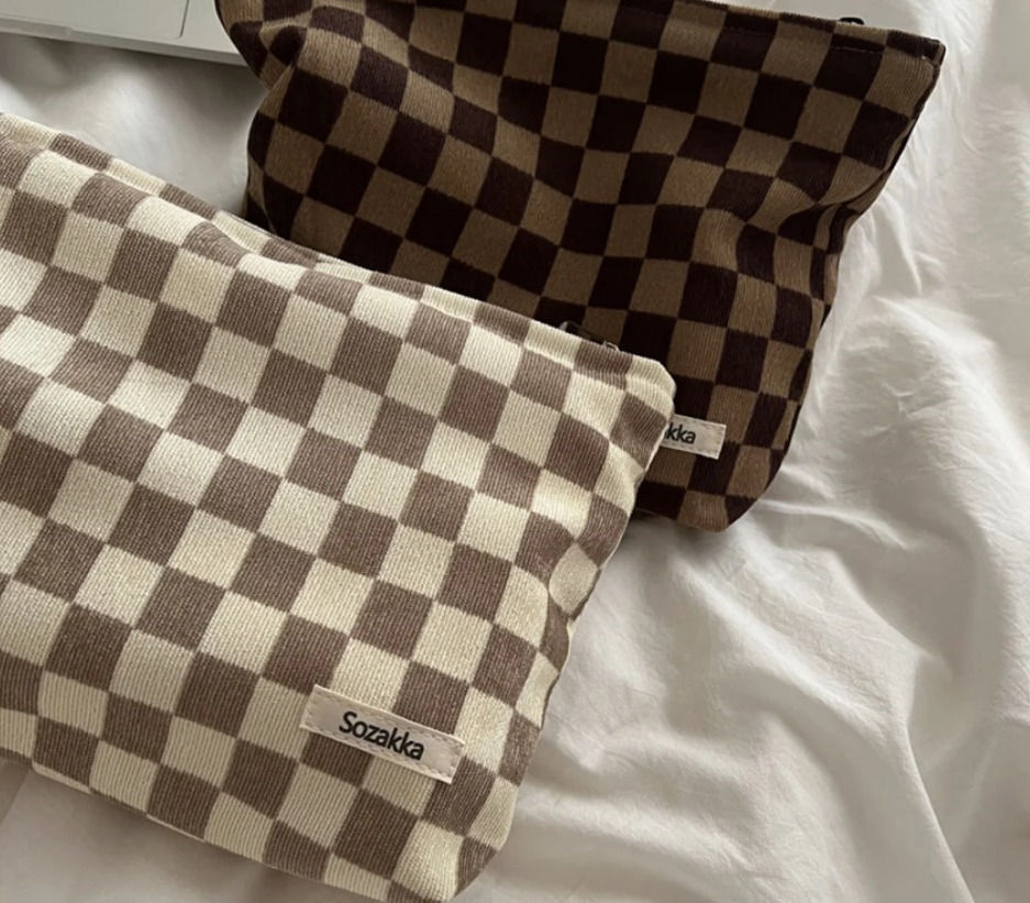 Checkered Corduroy Makeup Bag