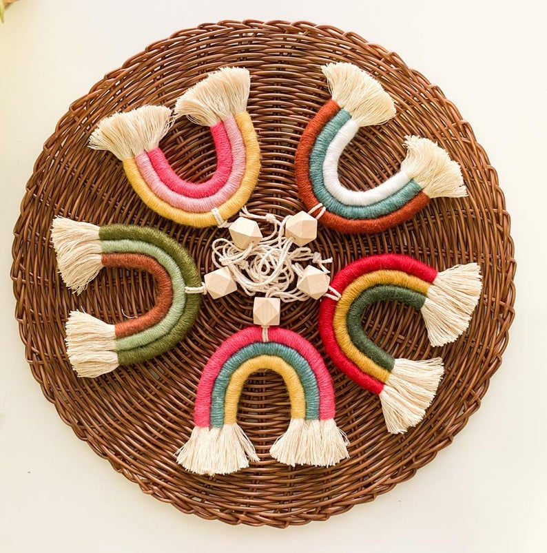 Thumbnail: Macrame Rainbow Ornament DIY Kit - Quninn, macrame wall hanging, boho decor