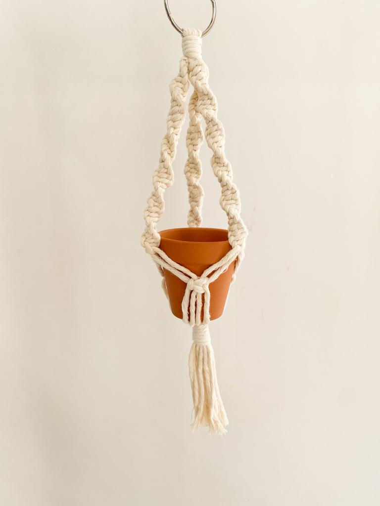 Thumbnail: Handmade Mini Macrame Plant Hanger with pot, Car rear view Mirro