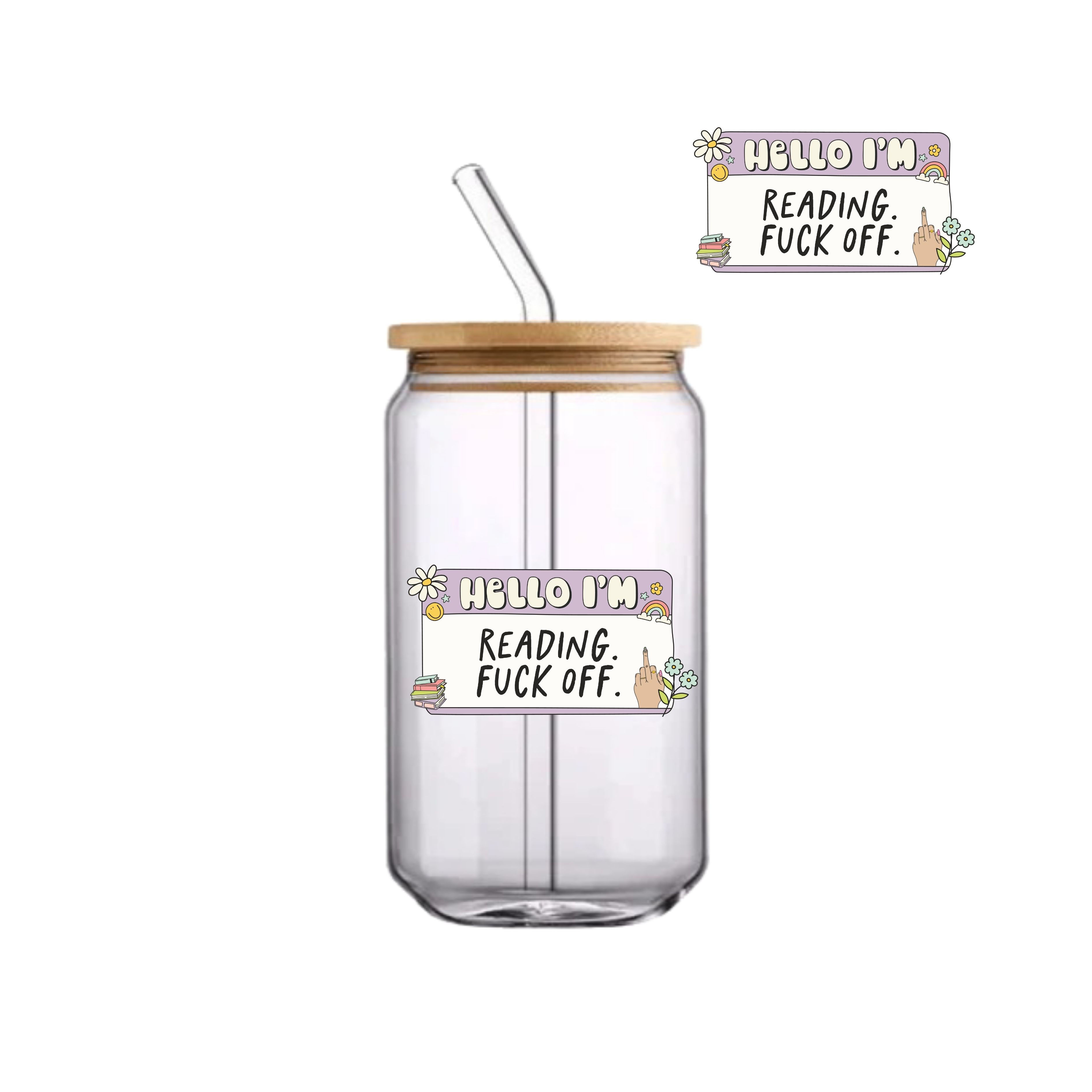 Hello I'm reading fuck off (purple) beer can glass tumbler