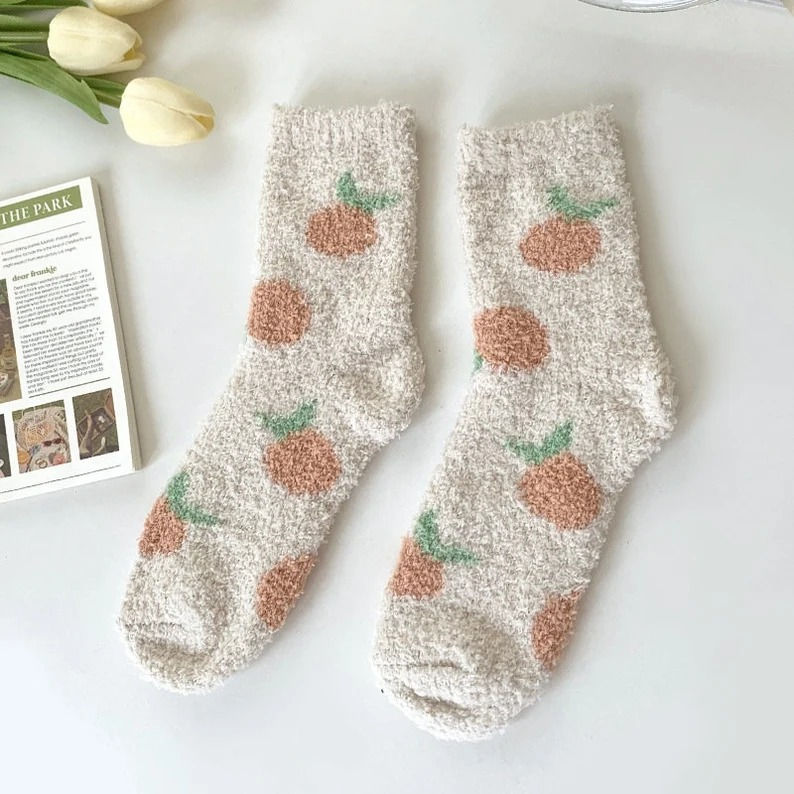 Cream Peach fluffy socks