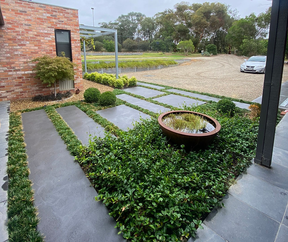 Eye-level view of a freshly constructed stone retaining wall in a garden