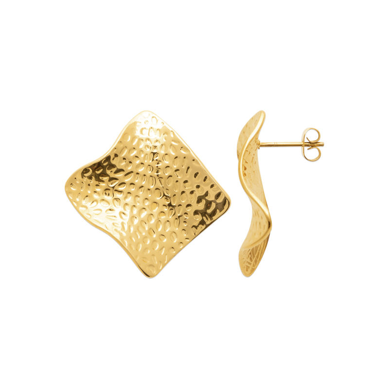 Boucles d’oreilles carrées martelées en acier inoxydable doré
