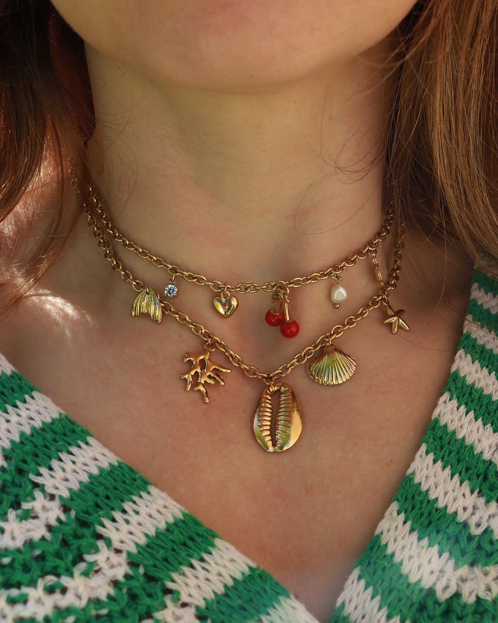 Miniature : Collier pampilles cerise acier